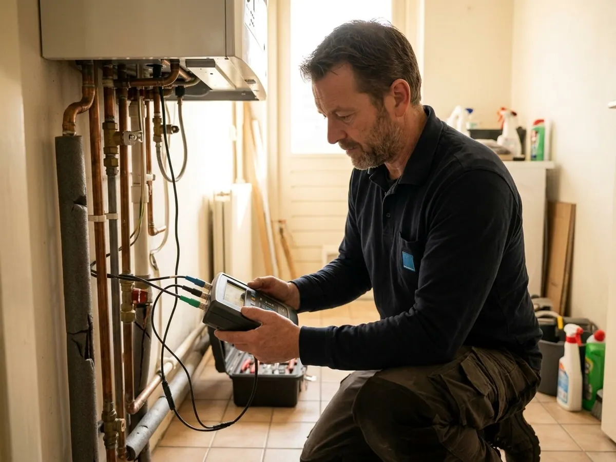 Loodgieter controleert waterleidingen met specialistisch meetgereedschap