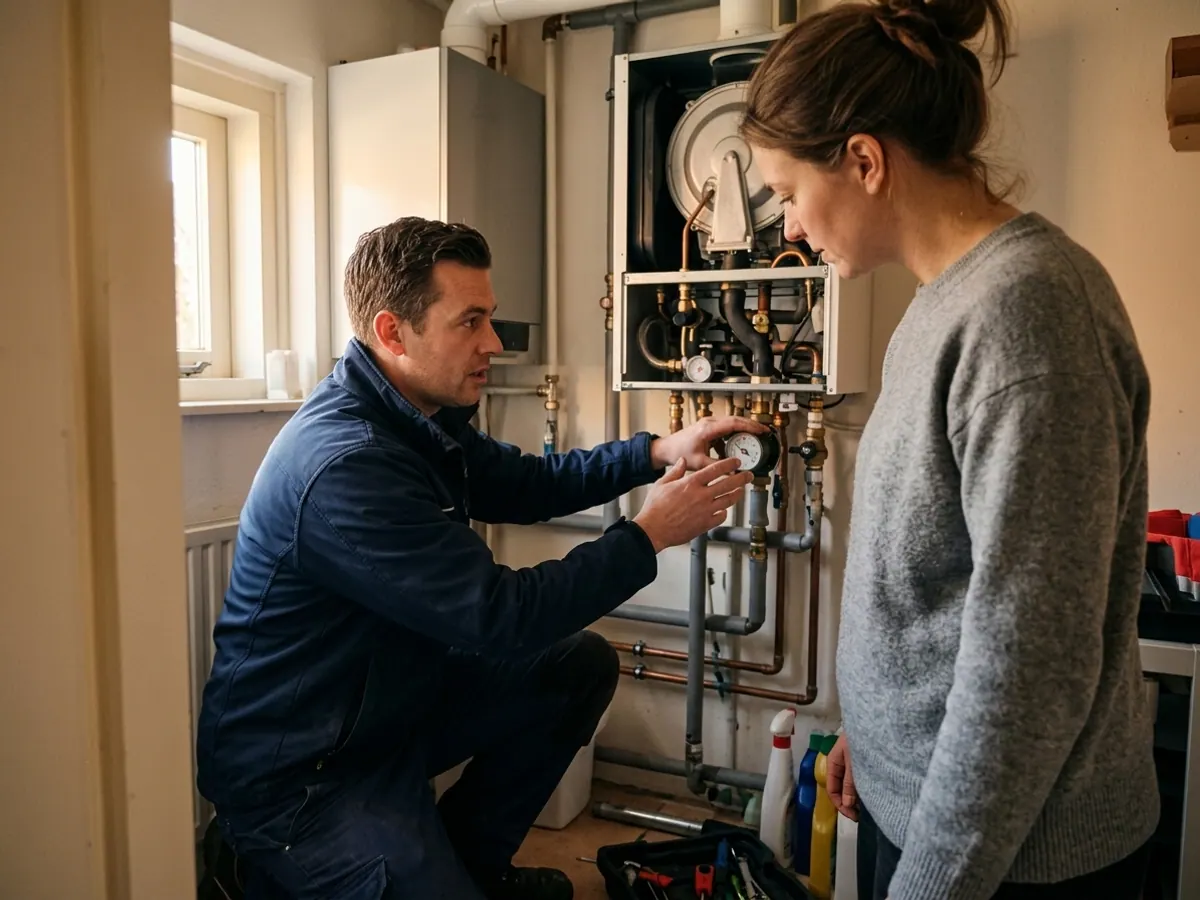 Monteur in overleg met klant bij de cv-installatie