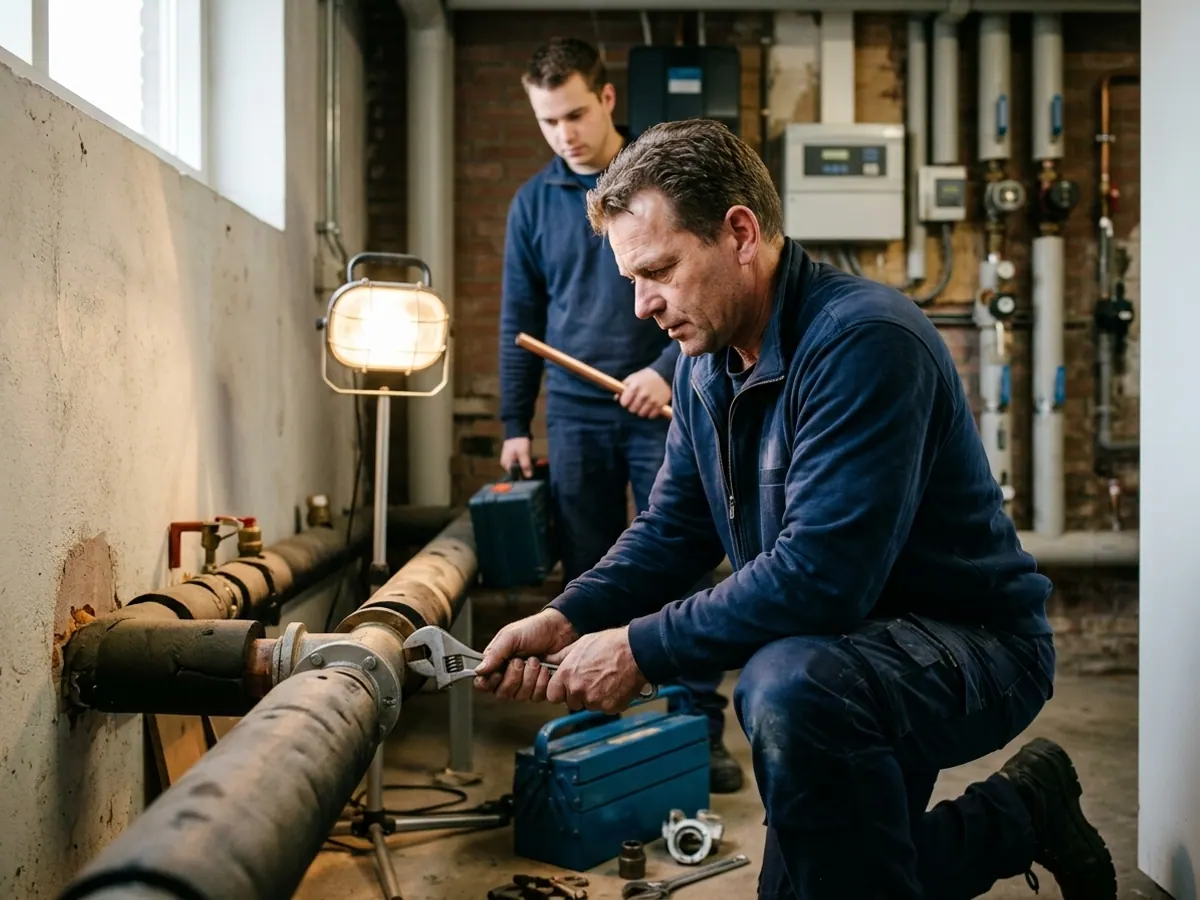Monteur van Warmtenet verricht een vakkundige leidingreparatie