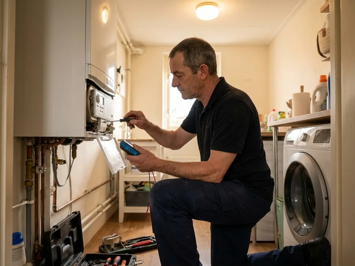 Warmtenet monteur stelt de cv-ketel nauwkeurig af tijdens eenmalig onderhoud