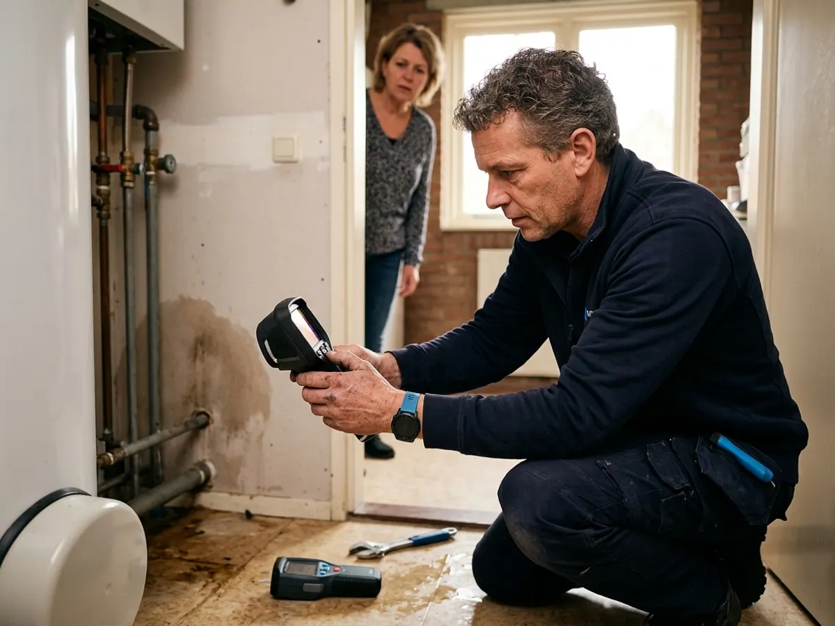 Warmtenet vakman voert specialistische werkzaamheden uit bij waterschade